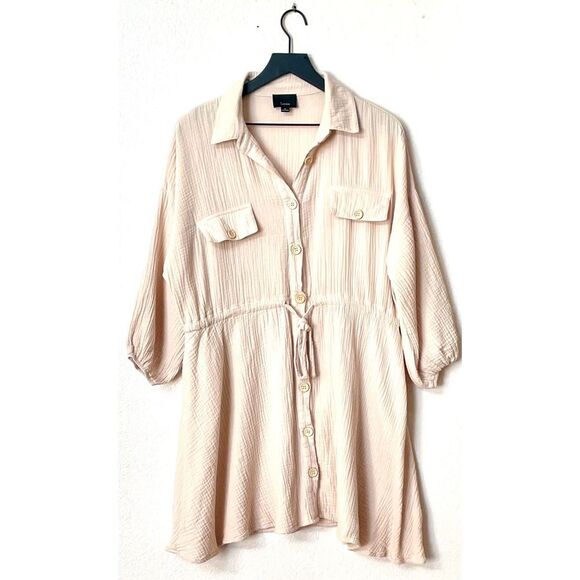 Lumiere Dresses & Skirts - Lumière Dress Tan Spring Summer Button Down Long Sleeve Size Medium